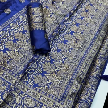 বেনারসি সিল্ক শাড়ি+ব্লাউজ (নতুন মডেল) - নীল - S-02