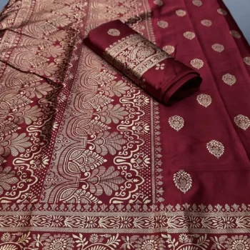 বেনারসি সিল্ক শাড়ি+ব্লাউজ (নতুন মডেল) - খয়েরী - S-03