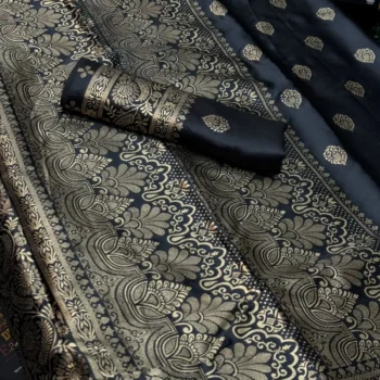 বেনারসি সিল্ক শাড়ি+ব্লাউজ (নতুন মডেল) - কালো - S-04